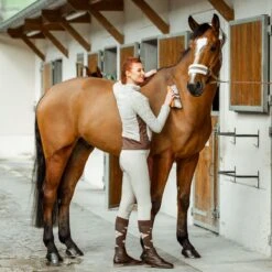 Horze Women's Deanne Softshell Fleece Jacket - Feather Gray/Bracken -Equestrian Riding Clothing 348051 800 800