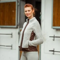 Horze Women's Deanne Softshell Fleece Jacket - Feather Gray/Bracken -Equestrian Riding Clothing 348052 800 800