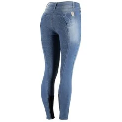 Horze Women's Kaia Highwaist Denim Silicone Full Seat Breech - Lead Blue -Equestrian Riding Clothing 376229 800 800