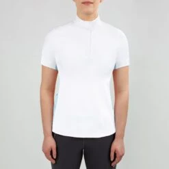 Irideon Women's Ciara Short Sleeve IceFil Show Shirt - White/Energy Blue -Equestrian Riding Clothing 399030 800 800