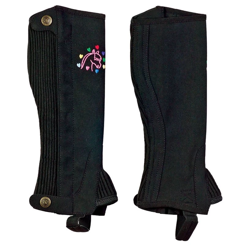 Ovation Kids' Horse N Heart Half Chaps - Black 1 Ovation Kids' Horse N Heart Half Chaps - Black