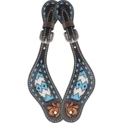 Western Rawhide Bead Spur Straps - Turquoise