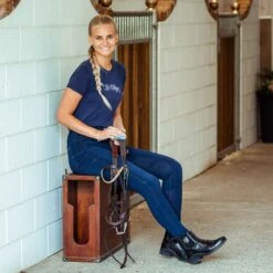 Horze Women's Elle Denim Breeches Silicon Full Seat - Dark Blue -Equestrian Riding Clothing 450368 800 800