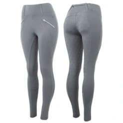Horze Women's Enora Winter Full Seat Tights W/Shiny Zippers - Grey