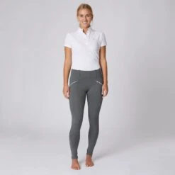 Horze Women's Enora Winter Full Seat Tights W/Shiny Zippers - Grey -Equestrian Riding Clothing 476669 800 800