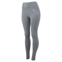 Horze Women's Enora Winter Full Seat Tights W/Shiny Zippers - Grey -Equestrian Riding Clothing 476671 800 800
