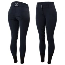 Horze Women's Full Seat Silicone Breeches W/Back Pocket Embroidery - Dark Navy