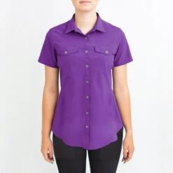 Irideon Women's Aspen Short Sleeve Trail Shirt - Purple Hibiscus