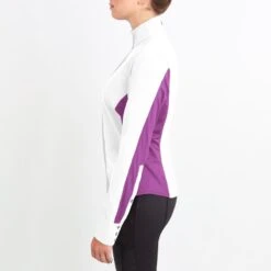 Irideon Women's Athena Long Sleeve Show Shirt - Bright White/Purple Hibiscus -Equestrian Riding Clothing 515984 800 800