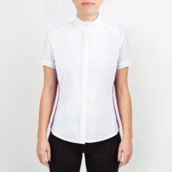 Irideon Women's Athena Short Sleeve Show Shirt - Bright White/Purple Hibiscus