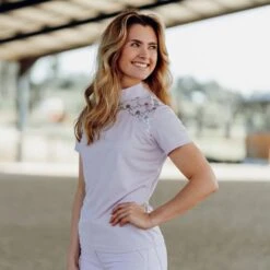 Horze Women's Kaitlin Short Sleeved Performance Shirt W/ Flower Print - Orchid Hush -Equestrian Riding Clothing 543348 800 800