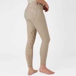 Horze Women's Kaitlin Knee Patch Breeches - Plaza Taupe Light Brown -Equestrian Riding Clothing 543378 800 800