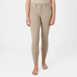 Horze Women's Kaitlin Knee Patch Breeches - Plaza Taupe Light Brown -Equestrian Riding Clothing 543379 800 800
