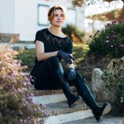 B Vertigo Women's Natalia Boat Neck Shirt W/Lace Detail - Dark Navy -Equestrian Riding Clothing 543910 800 800