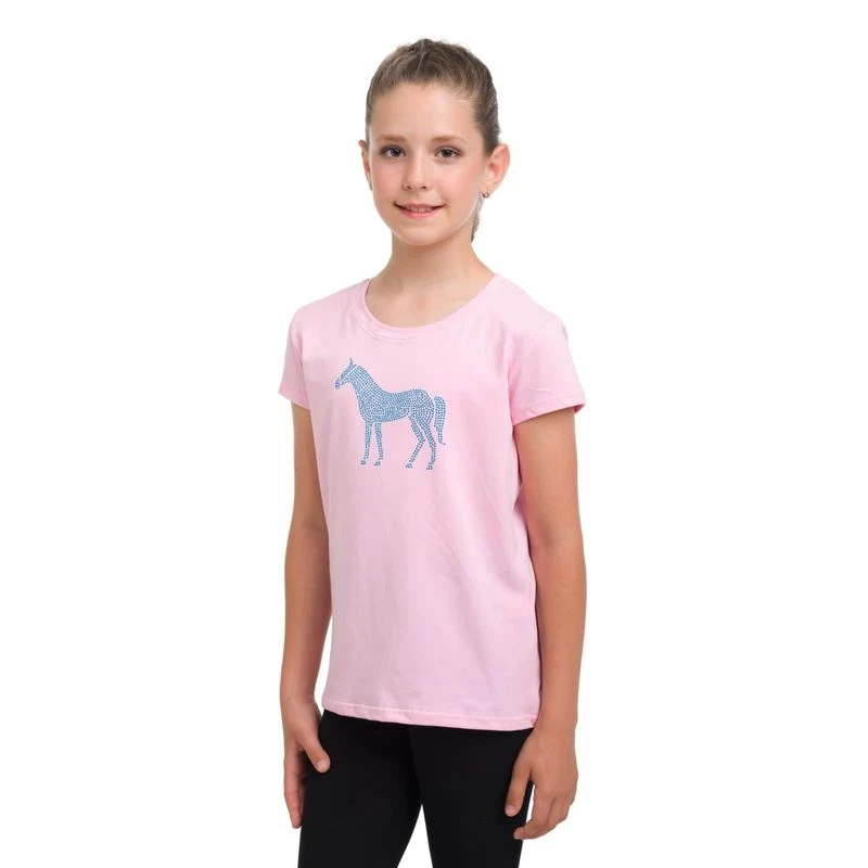 Cavalliera Women's Blue Horse Short Sleeve Cotton Top - Rose 1 Cavalliera Women's Blue Horse Short Sleeve Cotton Top - Rose