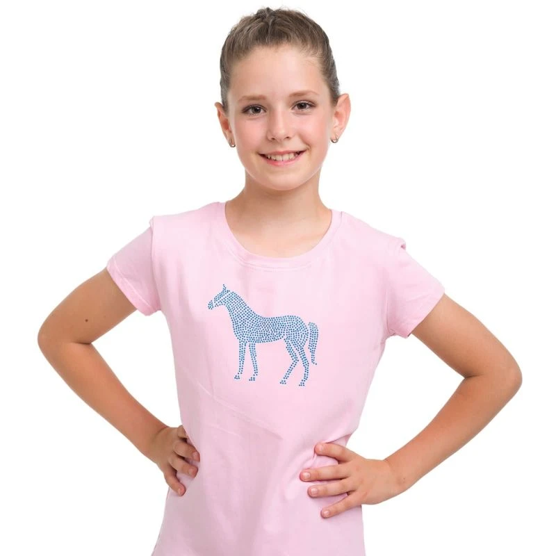 Cavalliera Women's Blue Horse Short Sleeve Cotton Top - Rose 2 Cavalliera Women's Blue Horse Short Sleeve Cotton Top - Rose - Image 2