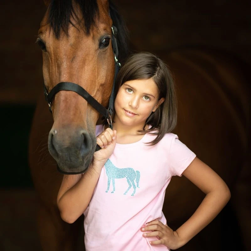 Cavalliera Women's Blue Horse Short Sleeve Cotton Top - Rose 3 Cavalliera Women's Blue Horse Short Sleeve Cotton Top - Rose - Image 3