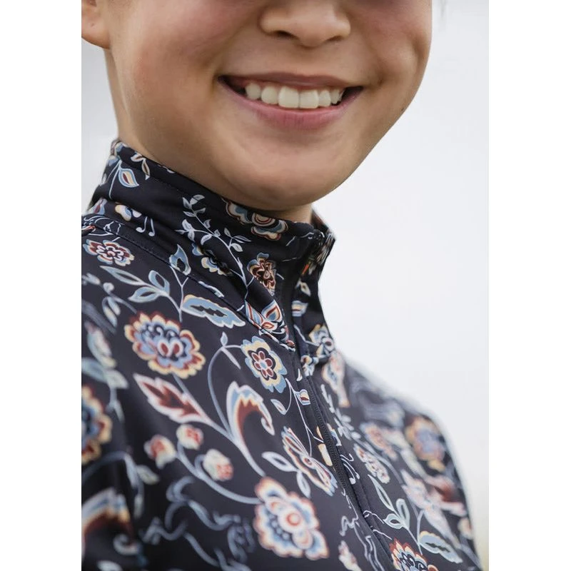 Kerrits Kids' Up Tempo Fleece Tech Top - Black Winter Bloom 2 Kerrits Kids' Up Tempo Fleece Tech Top - Black Winter Bloom - Image 2