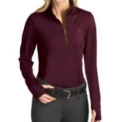 Romfh Women's Aachen Mock Zip Long Sleeve Shirt - Burgundy/Cinnamon