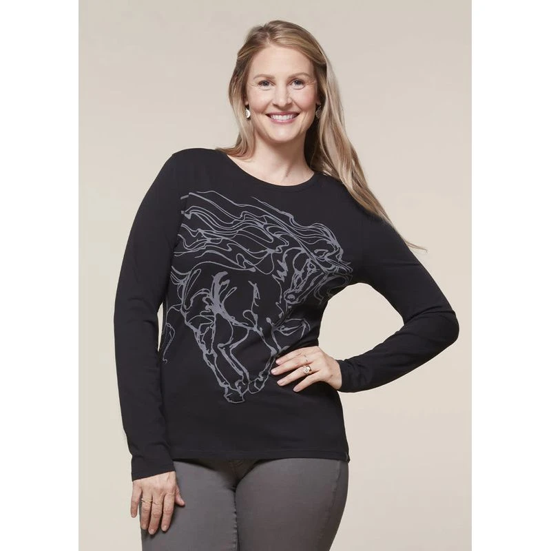 EQL Women's Windy Horse Long Sleeve T-Shirt - Black 2 EQL Women's Windy Horse Long Sleeve T-Shirt - Black - Image 2