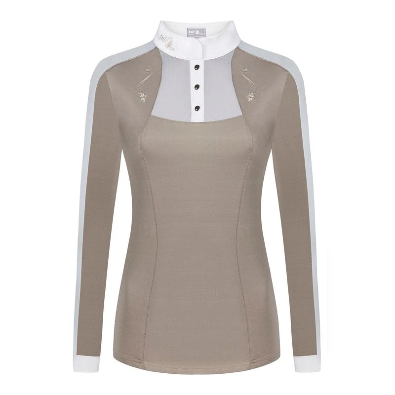 Fair Play Women's Lorella Long Sleeve Competition Shirt - Beige/White 1 Fair Play Women's Lorella Long Sleeve Competition Shirt - Beige/White
