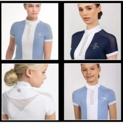 Fair Play Women's Claire Pearl Short Sleeve Competition Shirt - Blue -Equestrian Riding Clothing 594760 800 800