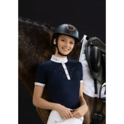 Fair Play Women's Cathrine Rose Gold Short Sleeve Competition Shirt - Navy/White -Equestrian Riding Clothing 595601 800 800
