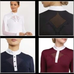 Fair Play Women's Cathrine Long Sleeve Competition Shirt - Burgundy/White -Equestrian Riding Clothing 595830 800 800