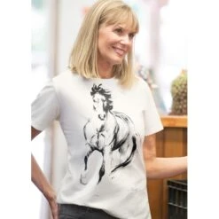 EQL Women's Elise Organic Cotton Horse Tee - Soft White -Equestrian Riding Clothing 599146 800 800