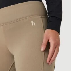 Horze Women's Active Winter Silicone Full Seat Tights W/ Phone Pockets - Desert Taupe -Equestrian Riding Clothing 601085 800 800