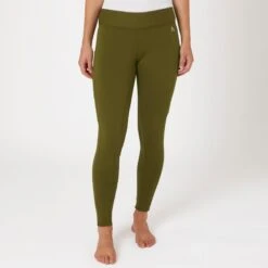 Horze Women's Active Winter Silicone Knee Patch Tights W/ Phone Pocket - Dark Olive -Equestrian Riding Clothing 601726 800 800