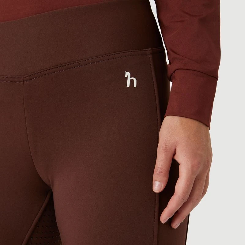 Horze Women's Active Winter Silicone Full Seat Tights W/ Phone Pockets - Rum Raisin Brown 2 Horze Women's Active Winter Silicone Full Seat Tights W/ Phone Pockets - Rum Raisin Brown - Image 2
