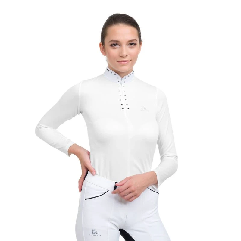 Cavalliera Women's Diva Long Sleeve Show Shirt - Off White 1 Cavalliera Women's Diva Long Sleeve Show Shirt - Off White