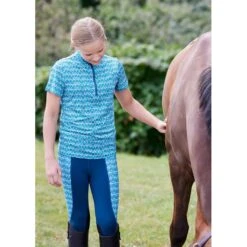 Kerrits Kids' Always Cool Print Ice Fil Short Sleeve Shirt - Peacock Iron Bouquet -Equestrian Riding Clothing 609108 800 800