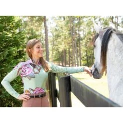 FITS Women's Kinetic Long Sleeve Shirt - Pink Roses & Tack -Equestrian Riding Clothing 621128 800 800