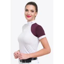 Cavalliera Women's Simply Dame Short Sleeve Show Shirt - White/Aubergine/Aubergine -Equestrian Riding Clothing 644281 800 800