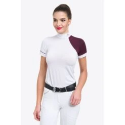 Cavalliera Women's Simply Dame Short Sleeve Show Shirt - White/Aubergine/Aubergine -Equestrian Riding Clothing 644282 800 800