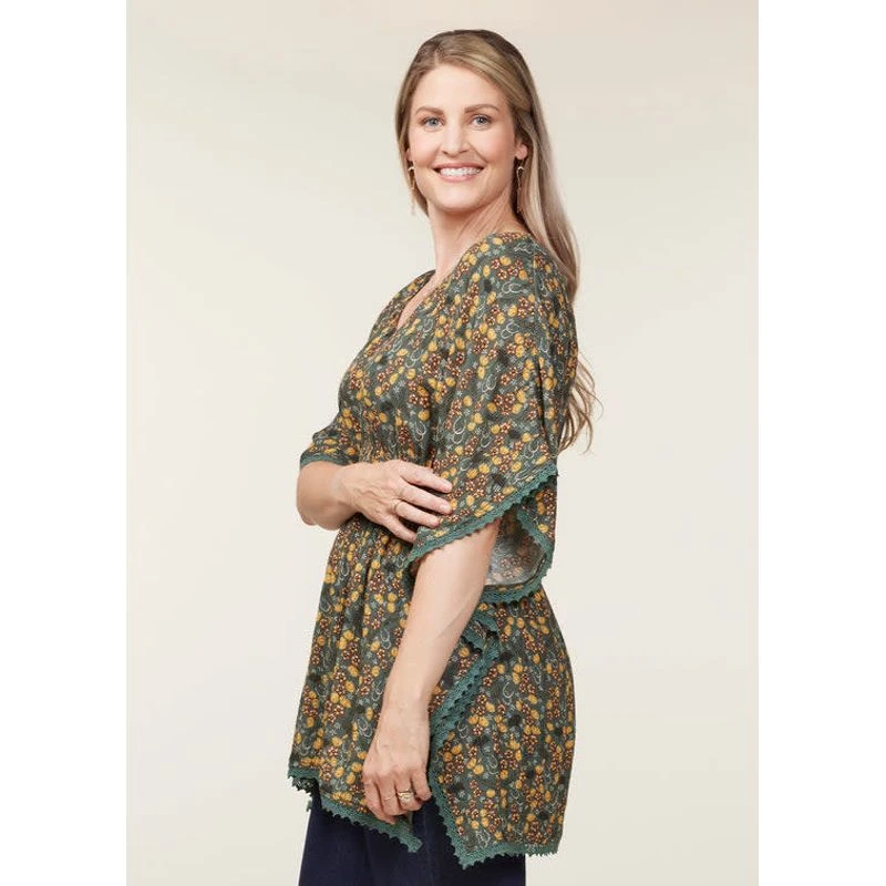 EQL Women's Daydream Gauze Tunic - Cypress Hoofprint Meadow 2 EQL Women's Daydream Gauze Tunic - Cypress Hoofprint Meadow - Image 2