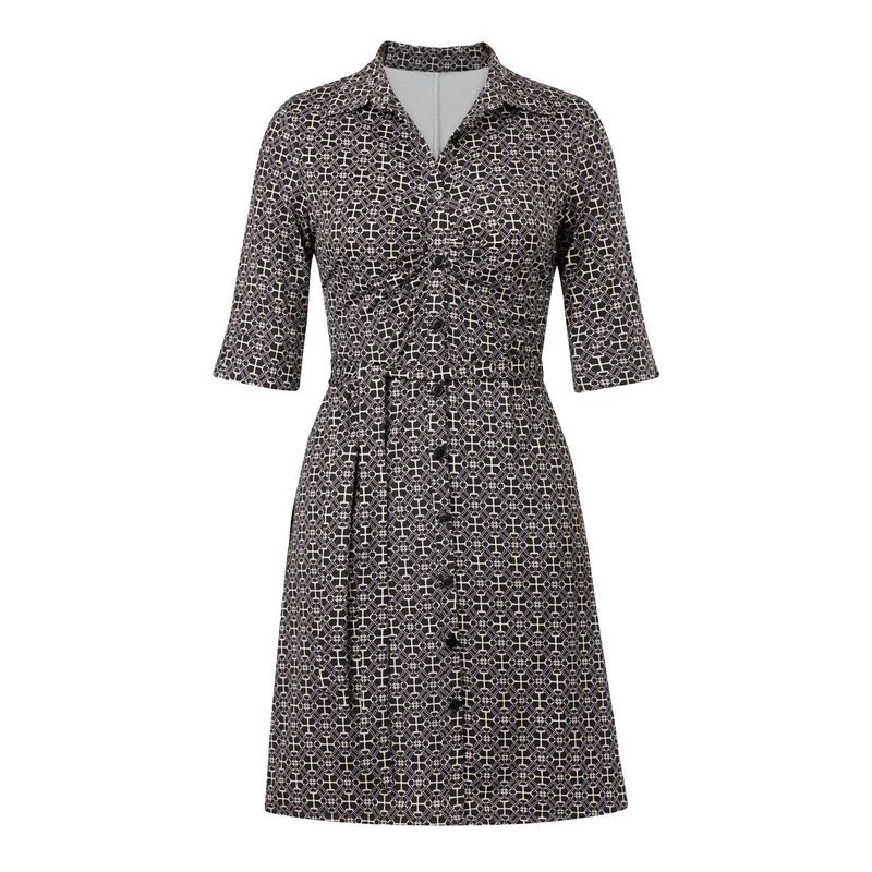 EQL Women's Belted Knit Dress - Black Bit Geo 4 EQL Women's Belted Knit Dress - Black Bit Geo - Image 4