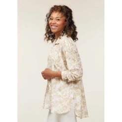 EQL Women's Soft Touch Print Button Up Shirt - Latte Countryside -Equestrian Riding Clothing 650519 800 800