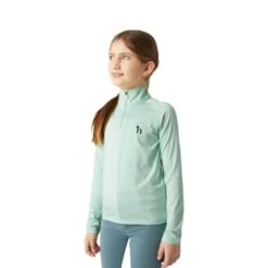 Horze Kids' Lola Long Sleeved Half Zip Tech Shirt - Dusty Aqua -Equestrian Riding Clothing 651001 800 800