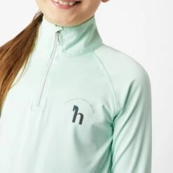 Horze Kids' Lola Long Sleeved Half Zip Tech Shirt - Dusty Aqua -Equestrian Riding Clothing 651003 800 800