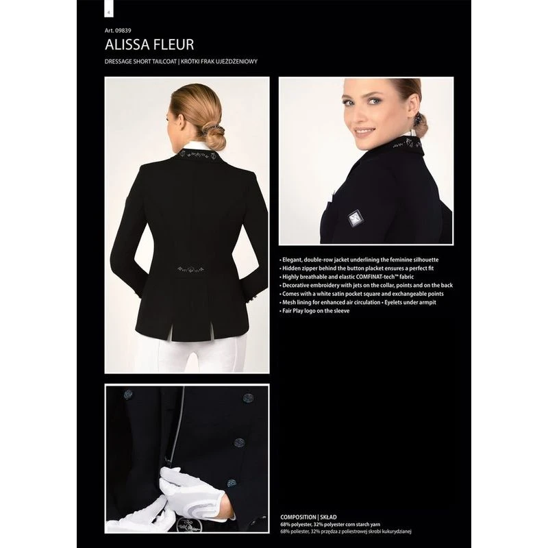 Fair Play Women's Alissa Fleur Dressage Short Tail Coat - Black 5 Fair Play Women's Alissa Fleur Dressage Short Tail Coat - Black - Image 5