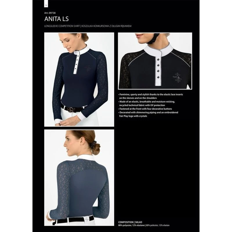 Fair Play Women's Anita Long Sleeve Competition Shirt - Navy 3 Fair Play Women's Anita Long Sleeve Competition Shirt - Navy - Image 3