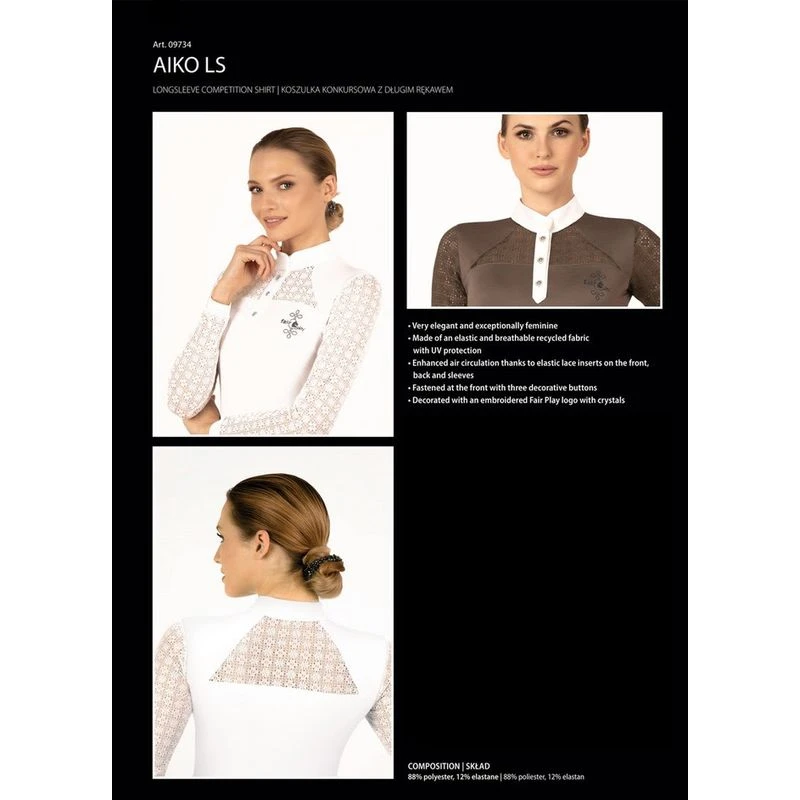 Fair Play Women's Aiko Long Sleeve Competition Shirt - White 3 Fair Play Women's Aiko Long Sleeve Competition Shirt - White - Image 3