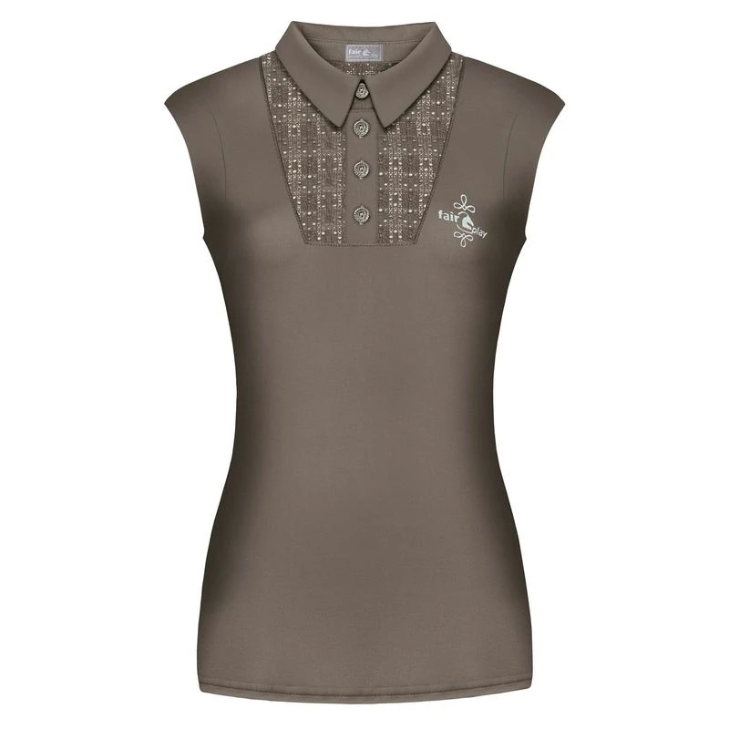 Fair Play Women's Alina Sleeveless Polo Shirt - Taupe Grey 1 Fair Play Women's Alina Sleeveless Polo Shirt - Taupe Grey