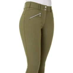 Horze Women's High Waist Full Seat Breeches W/Crystals - Winter Moss Green -Equestrian Riding Clothing 677394 800 800
