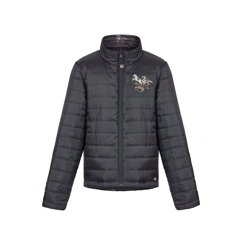 Kerrits Kids' Pony Tracks Reversible Quilted Jacket - Black Run Free/Black 2 Kerrits Kids' Pony Tracks Reversible Quilted Jacket - Black Run Free/Black - Image 2