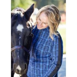 Kerrits Women's Muzzle Nuzzle Fleece Half Zip - True Blue Plaid Pasture -Equestrian Riding Clothing 687564 800 800