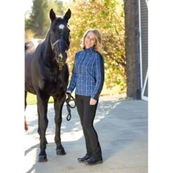 Kerrits Women's Muzzle Nuzzle Fleece Half Zip - True Blue Plaid Pasture -Equestrian Riding Clothing 687565 800 800